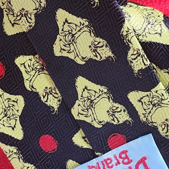 Dr. Seuss Brand Black Poly Green Grinch Crossing Arms and Red Bulbs Holiday Tie - Picture 12 of 16